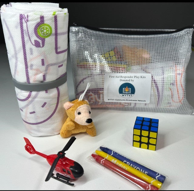Donate a set of Playtime Sheets Kits4Kids, First Responder Kits4Kids and Back Packs 4Kids.