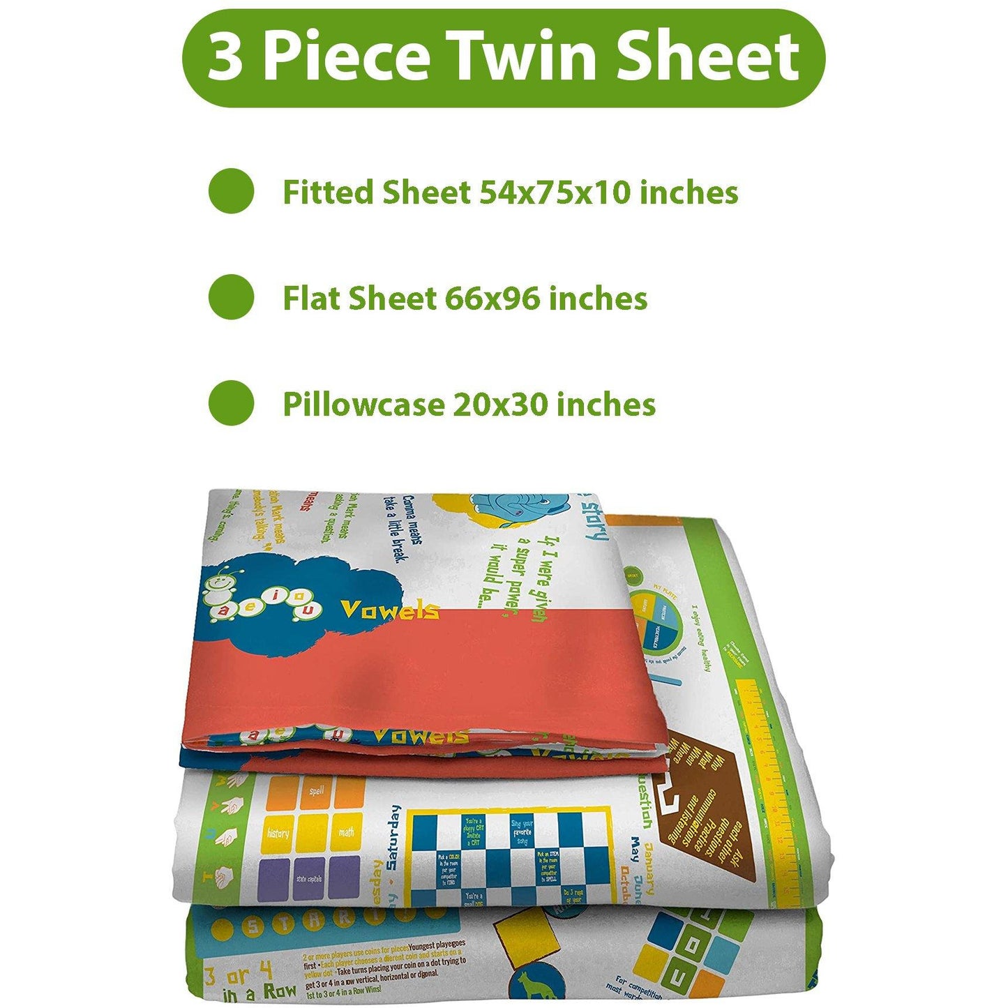 Playtime Bed Sheets Twin Set! Over 60 Fun Interactive Games & Puzzles. Soft Microfiber 3-Piece Set (Gender-Neutral). - Playtime Bed Sheets and Slumber Bags