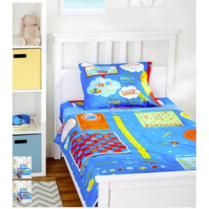 Playtime Bed Sheets Twin Blue - 3 PCs Cozy Super Soft - Breathable & Fade Resistant Microfiber Sheets - Has Over 65 Fun Printed Games & Puzzles -12inch Deep Pockets.