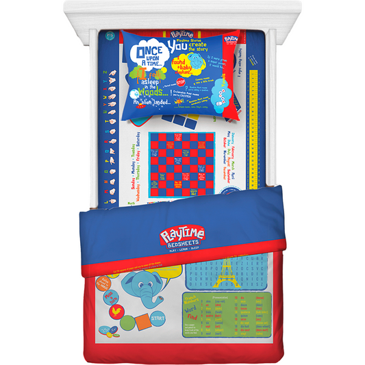 Playtime Bed Sheets Twin Blue - 3 PCs Cozy Super Soft - Breathable & Fade Resistant Microfiber Sheets - Has Over 65 Fun Printed Games & Puzzles -12inch Deep Pockets.